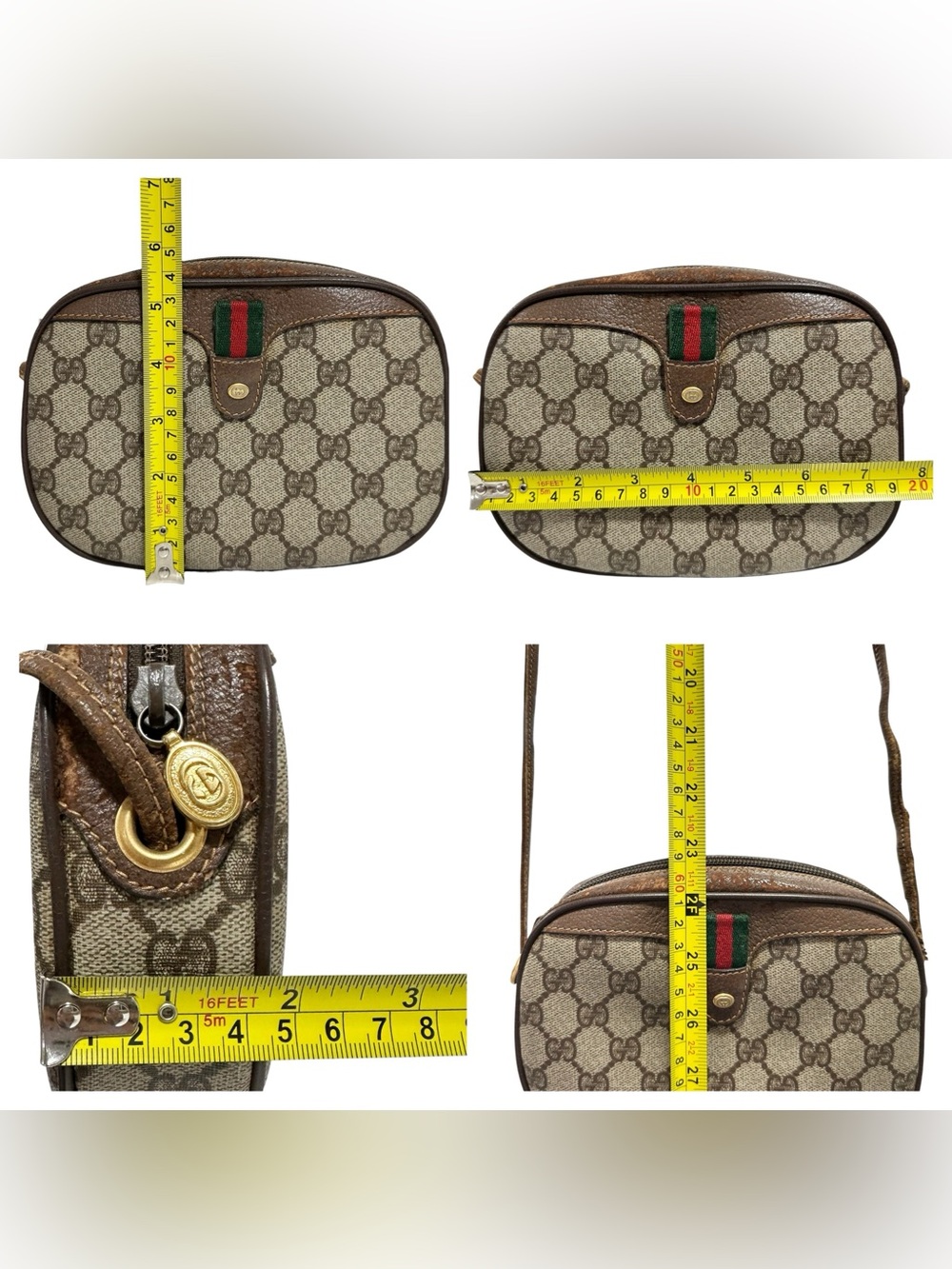 Gucci GG Supreme Web Canvas & Leather Sherry Line Stripe Vintage Crossbody Bag - Picture 11 of 15